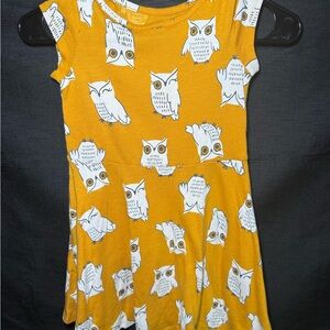 Cat & Jack Yellow Owl Print Cap-Sleeve Girls Dress